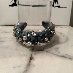 Lele Sadoughi Denim Pearl and Crystal Oversized Headband